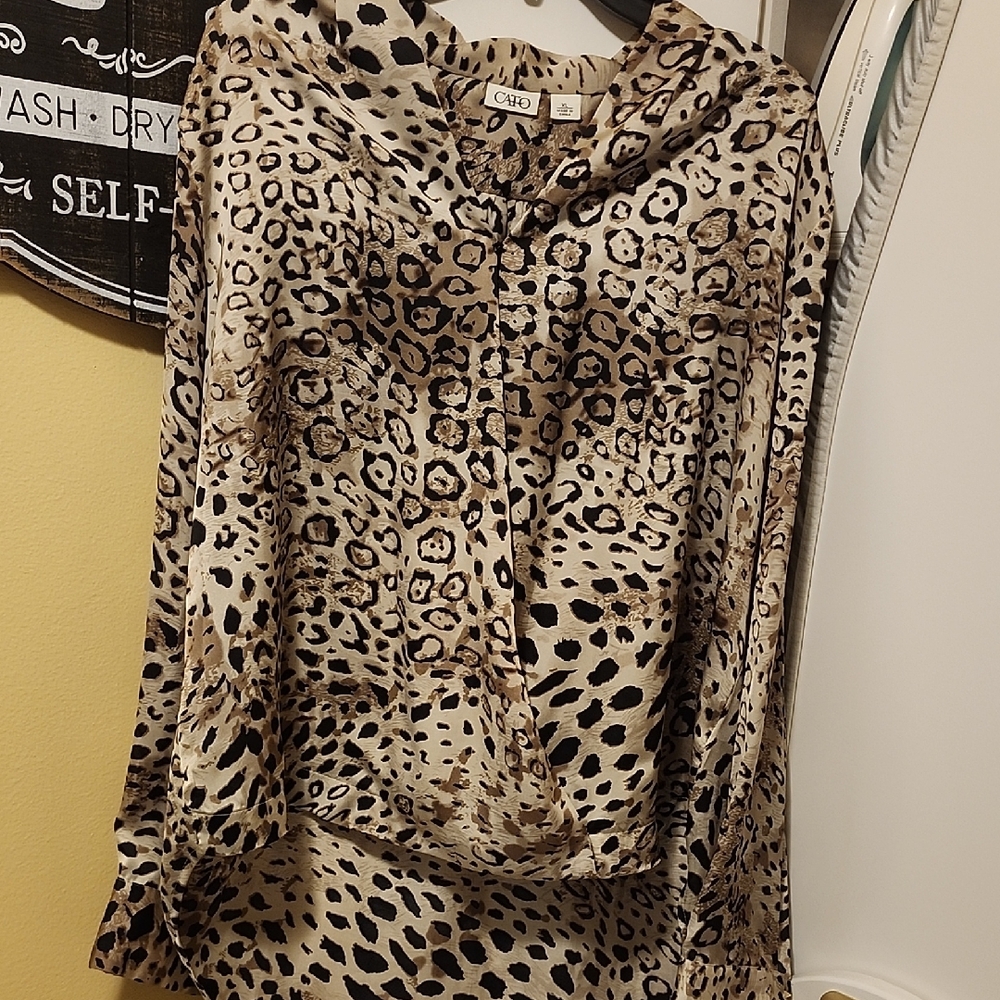 Cato Animal Print Blouse - Black and Tan